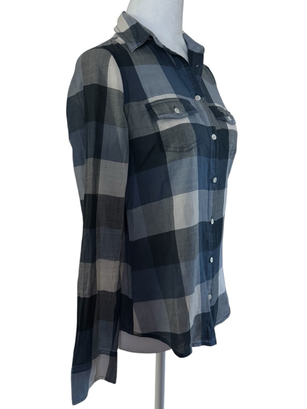 Abercrombie & Fitch Blue Plaid Sheer Button-Up Shirt Small - Picture 3 of 10